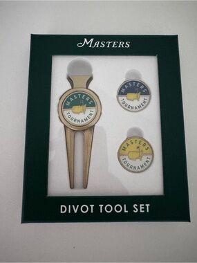 Masters Green and Gold Divot Tool Set Three Logo Ball Markers